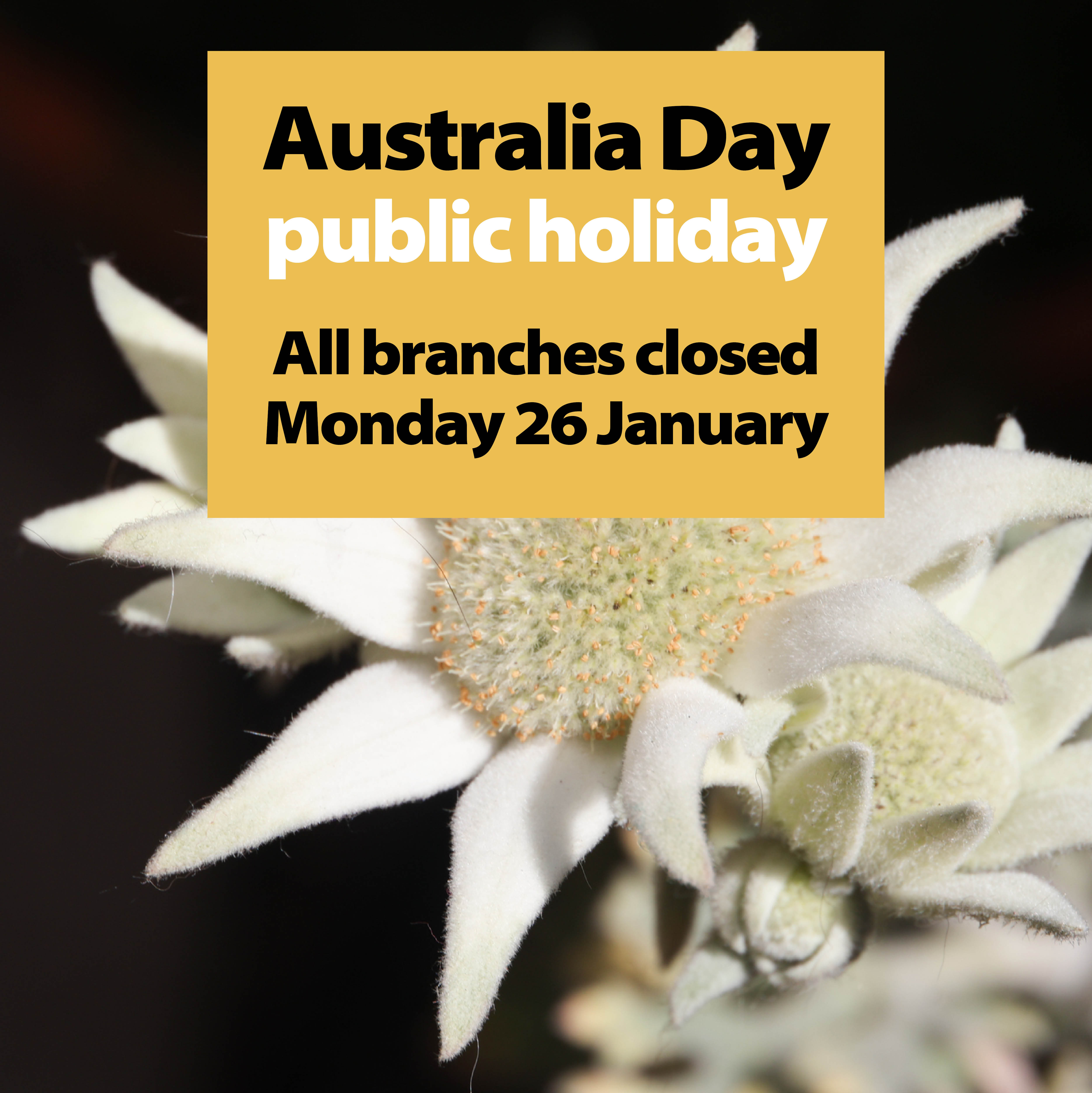 Closed Australia Day 26th January
